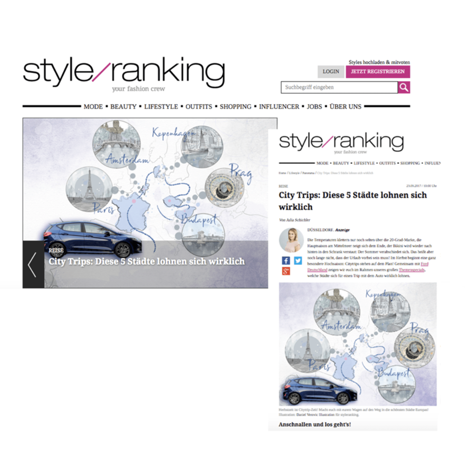 Lifestyle illustration for Ford advertorial on styleranking.de // Digital //