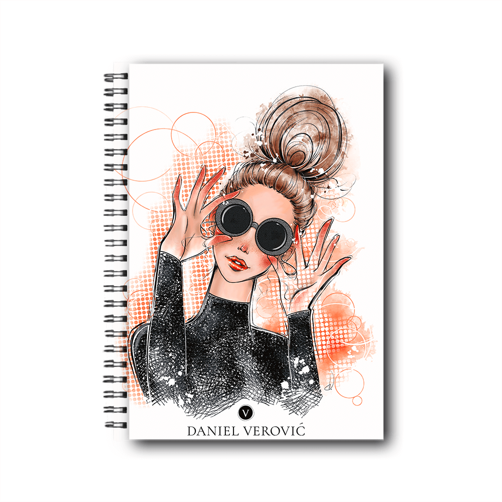Spiralblock mit Modeillustration auf dem Cover