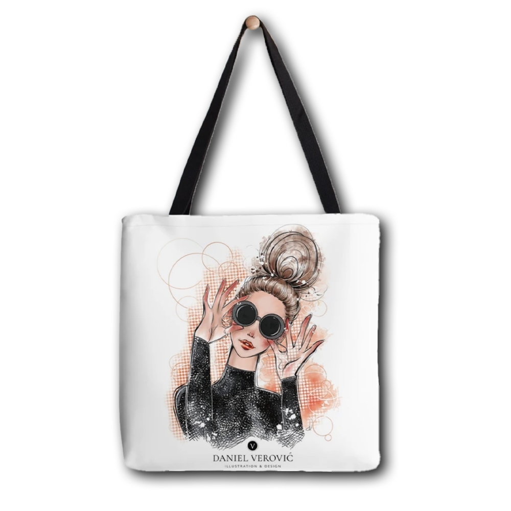 Stofftasche mit großflächiger Modeillustration