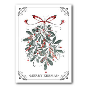 Postkarte mit weihnachtlicher Mistelzweig-Illustration.