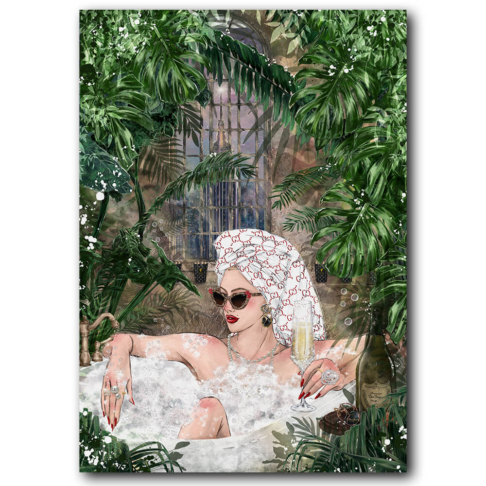 Fashion-Mode-Illustration-Dreamy_Vertraeumt-Female-Women_Empowerment-Posterdruck Starke-Frauen-Beauty-Lifestyle-Poster-Drucke-Kunst-Zeichnungen-besondere-Geschenkideen-Fashion-Fans-BATH-OF-CHAMPAGNE